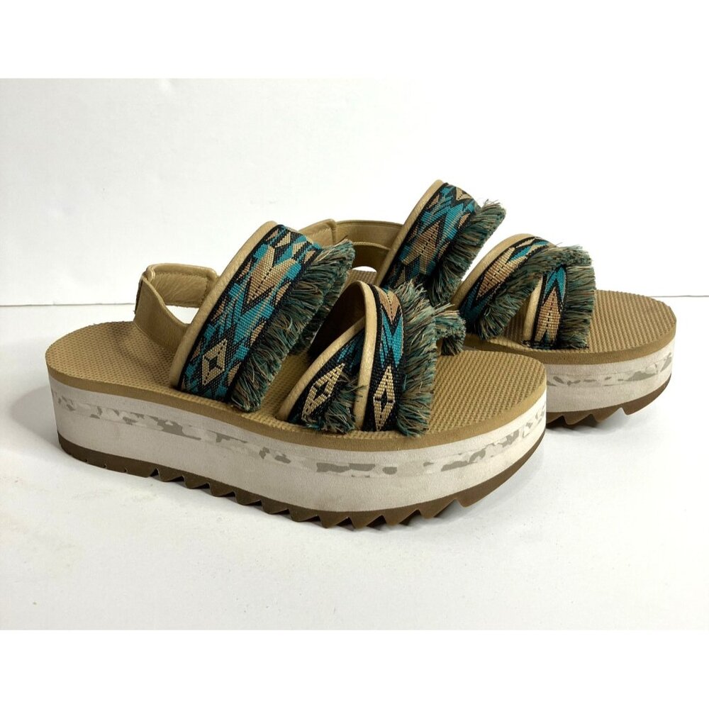 Teva Women’s Platform Sandals in Tan and Teal Aztec